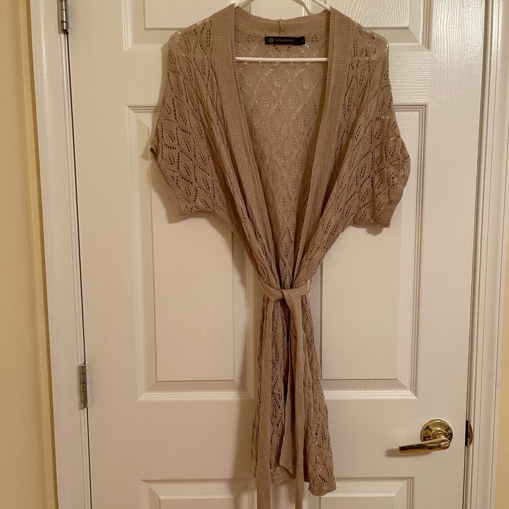 Long tan detailed cardigan